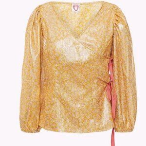 Shrimps Cordelia Floral print Lamé Wrap Blouse In Gold 8